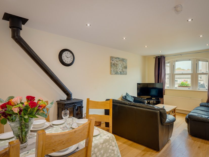 Living area with wood burning stove